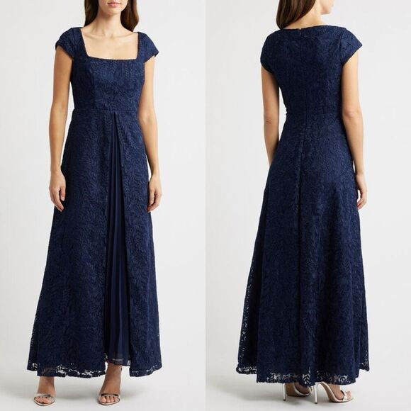 Kay Unger Claudia Pleated Lace Gown Size 16 $398 - Picture 1 of 8